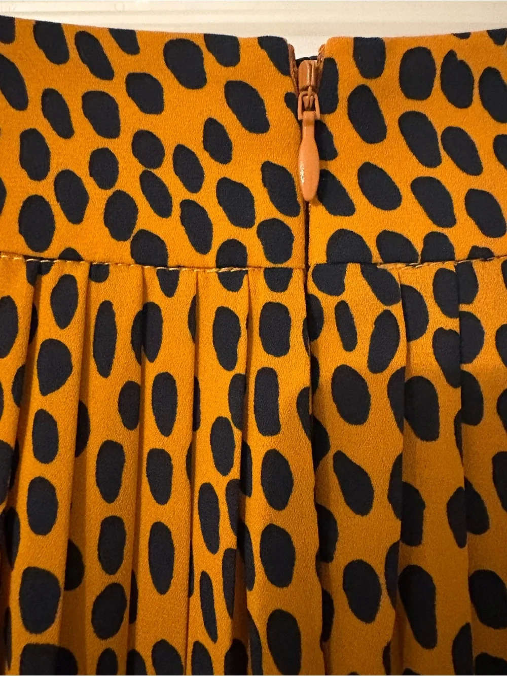 J. Crew Mustard Midi Skirt with Black Spot Print